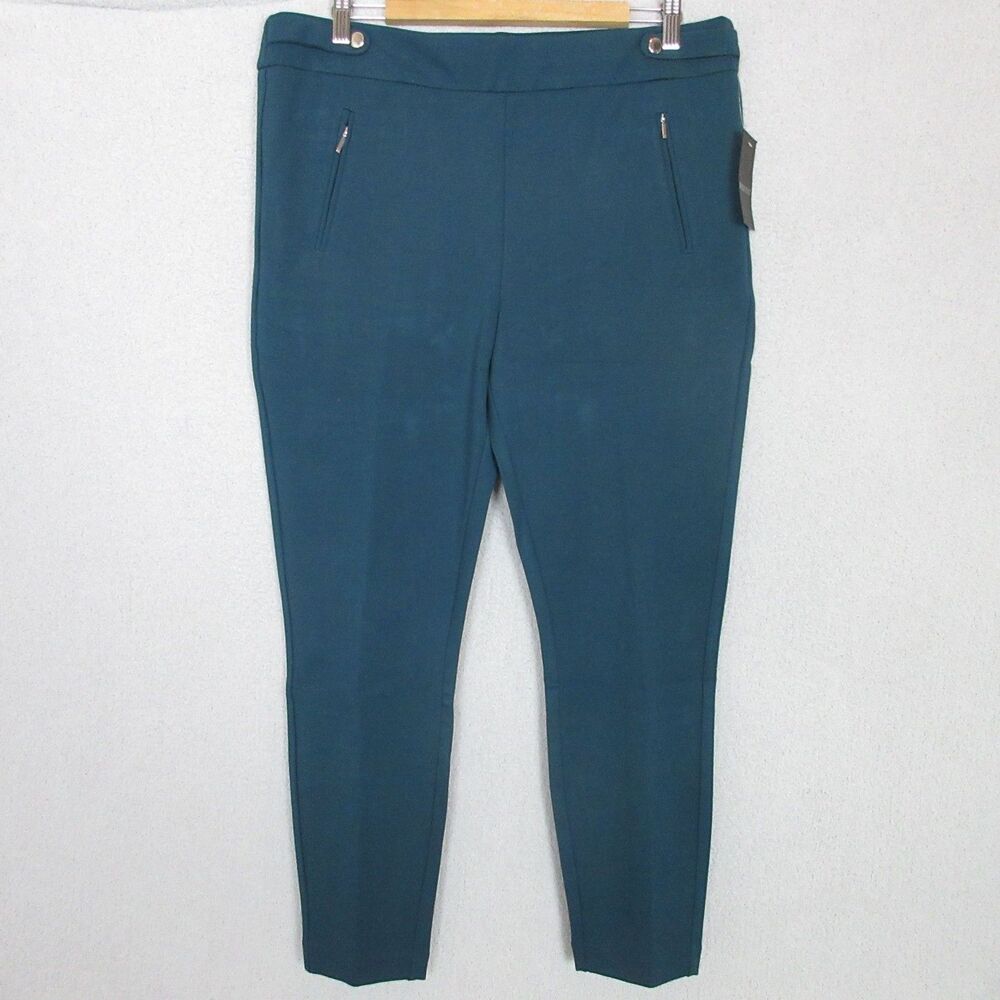 Rekucci Pants Womens 18 Teal Slimming Stretch Ponte Pull On Ankle Straight